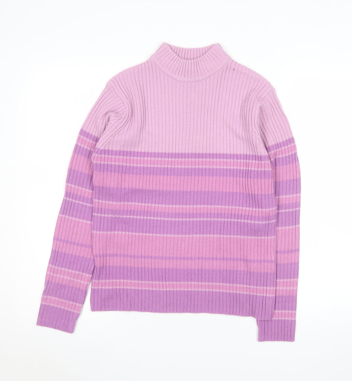 Bonmarché Women’s Pink Stripe Rib Knit Mock Neck Jumper Size M