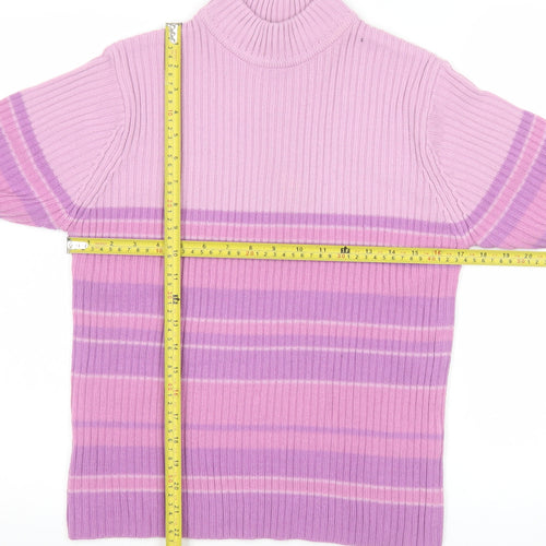 Bonmarché Women’s Pink Stripe Rib Knit Mock Neck Jumper Size M