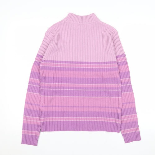 Bonmarché Women’s Pink Stripe Rib Knit Mock Neck Jumper Size M