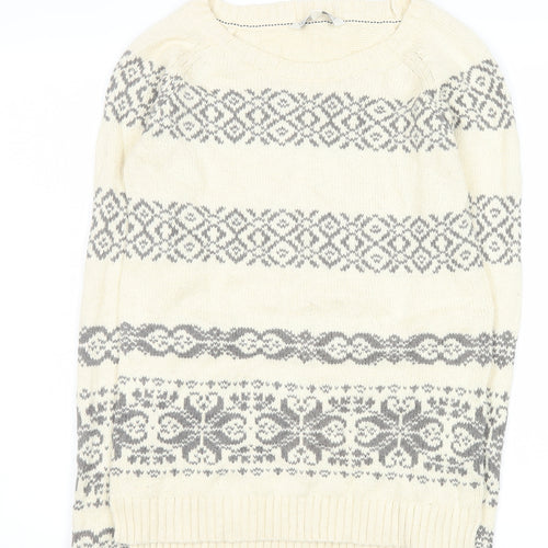 Fat Face Women’s Ivory Fair Isle Cotton Knit Jumper Size 8