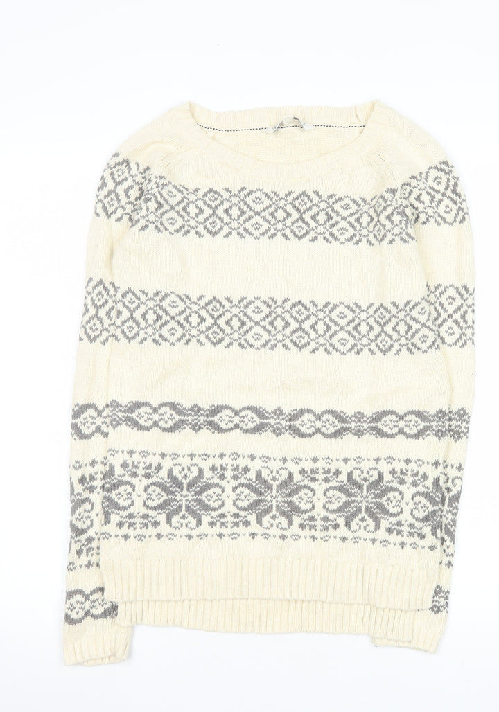 Fat Face Women’s Ivory Fair Isle Cotton Knit Jumper Size 8