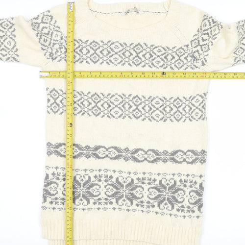Fat Face Women’s Ivory Fair Isle Cotton Knit Jumper Size 8