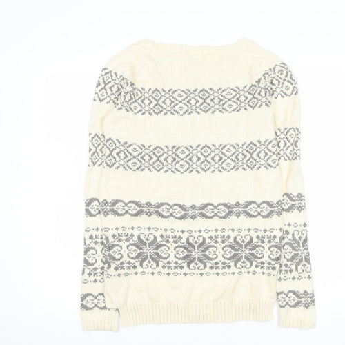 Fat Face Women’s Ivory Fair Isle Cotton Knit Jumper Size 8