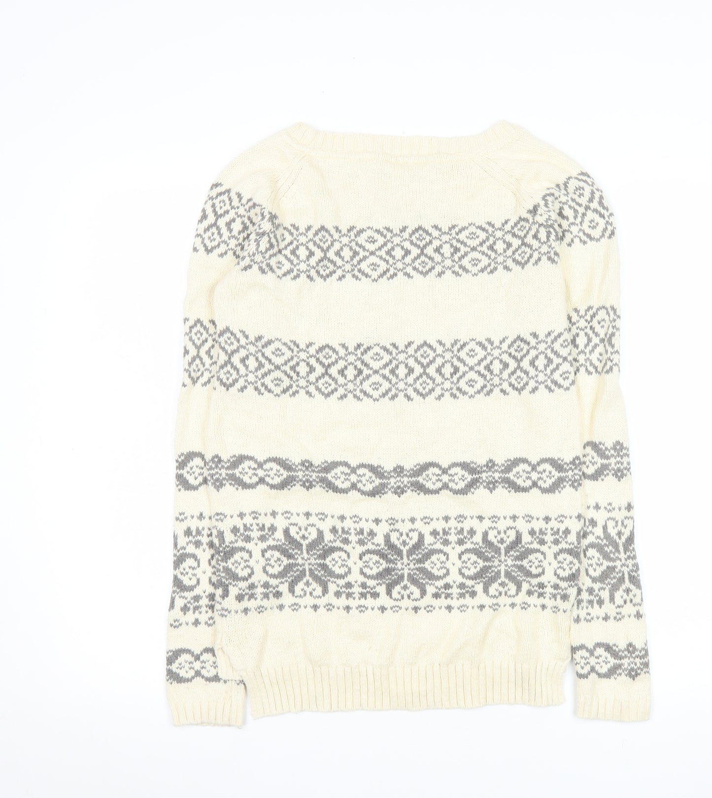 Fat Face Women’s Ivory Fair Isle Cotton Knit Jumper Size 8