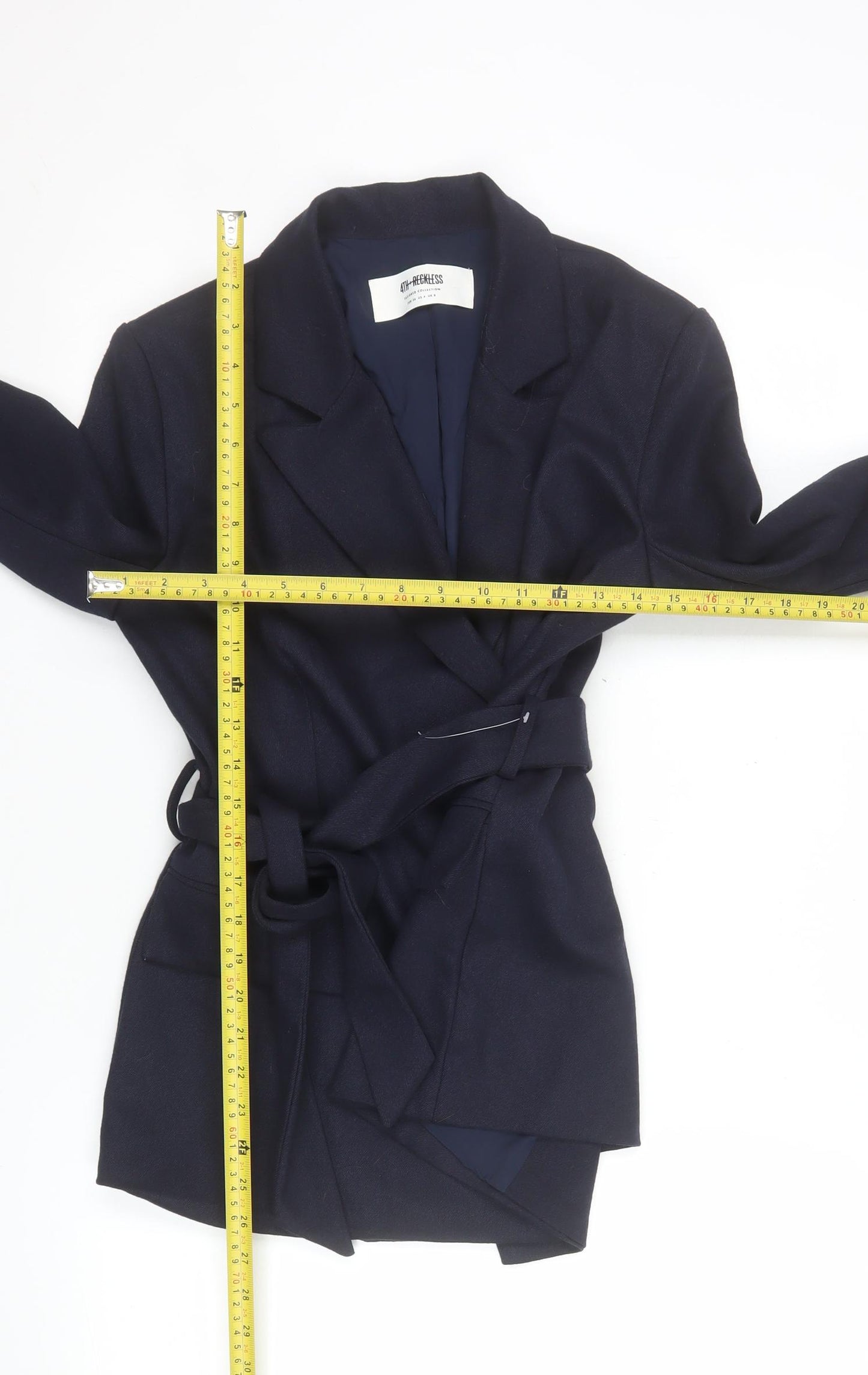 4th & Reckless Womens Blue Belted Blazer Size 8 Regular