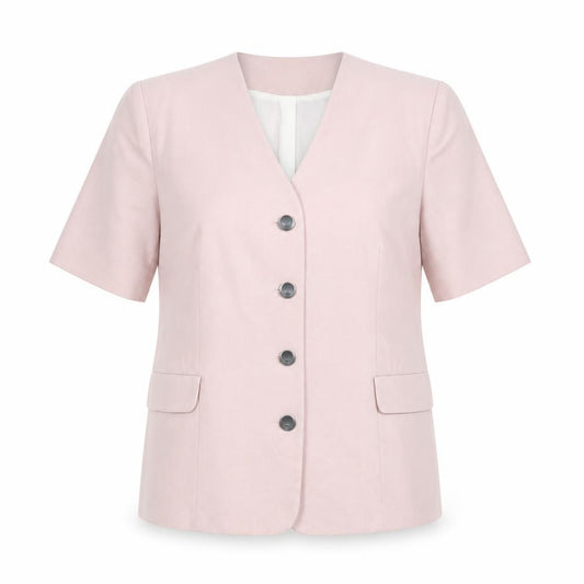 Front view of Vivienne Lawrence Women Pink Blouse, size 16, Classic V-Neck Work Top