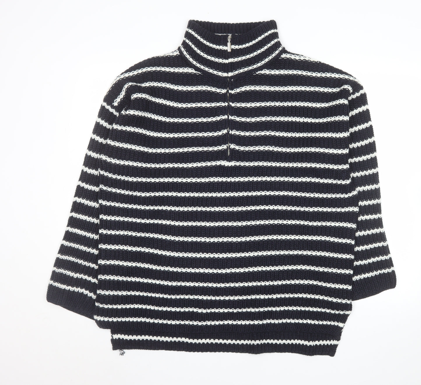 Brave Soul Men's Black Striped 1/2 Zip High Neck Chunky Knit Jumper M