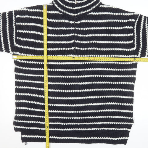 Brave Soul Men's Black Striped 1/2 Zip High Neck Chunky Knit Jumper M