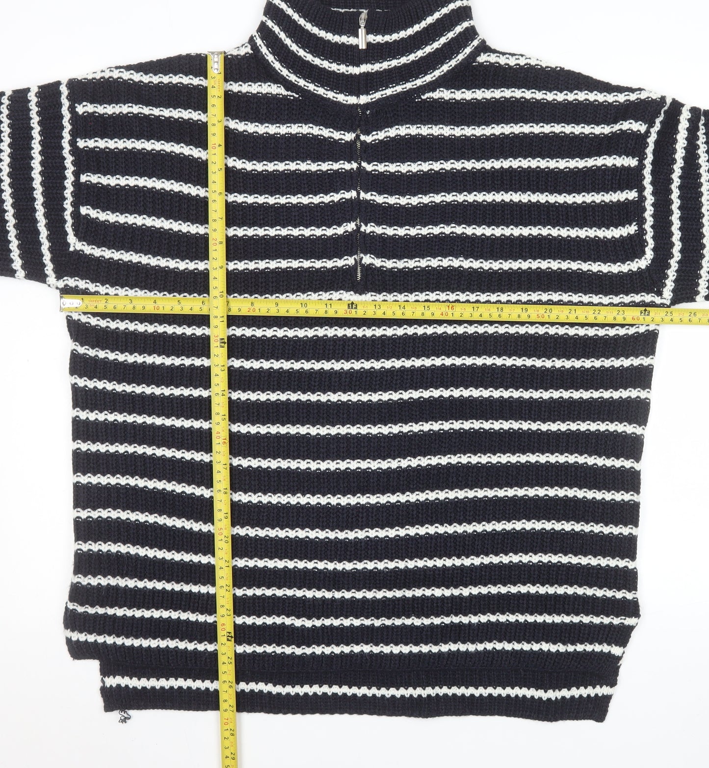 Brave Soul Men's Black Striped 1/2 Zip High Neck Chunky Knit Jumper M