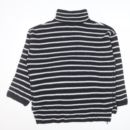 Brave Soul Men's Black Striped 1/2 Zip High Neck Chunky Knit Jumper M