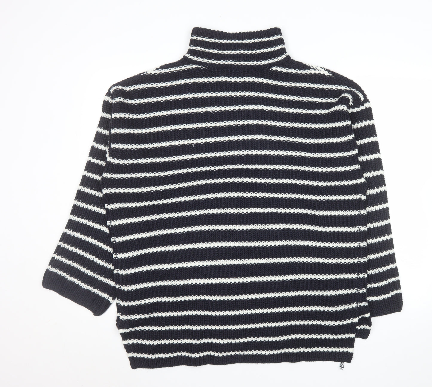 Brave Soul Men's Black Striped 1/2 Zip High Neck Chunky Knit Jumper M