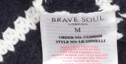 Brave Soul Men's Black Striped 1/2 Zip High Neck Chunky Knit Jumper M