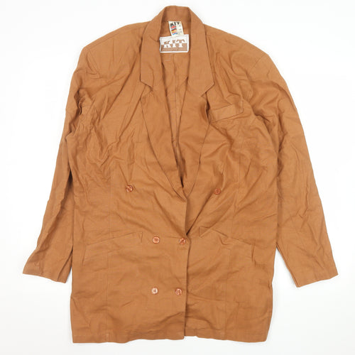 KIT Women Brown Linen Blend Double-Breasted Long Blazer Size 16
