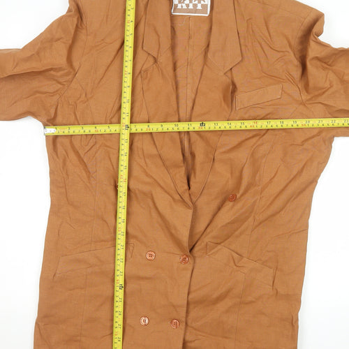 KIT Women Brown Linen Blend Double-Breasted Long Blazer Size 16