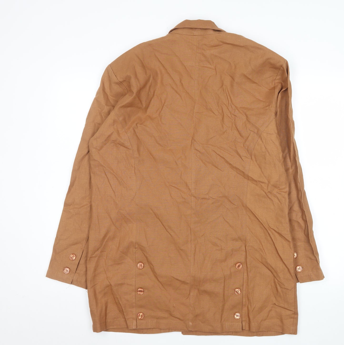 KIT Women Brown Linen Blend Double-Breasted Long Blazer Size 16