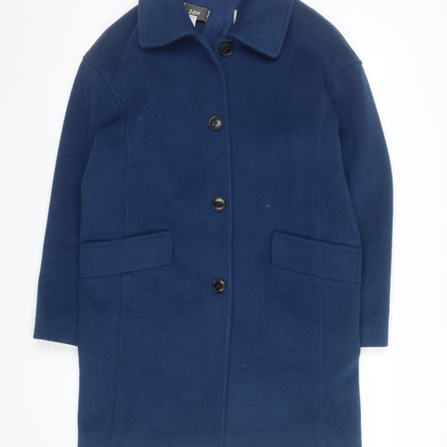 Marks and Spencer Women Blue Wool Blend Mid-Length Overcoat Size 8