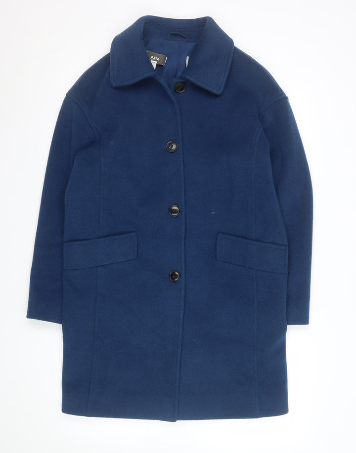 Marks and Spencer Women Blue Wool Blend Mid-Length Overcoat Size 8