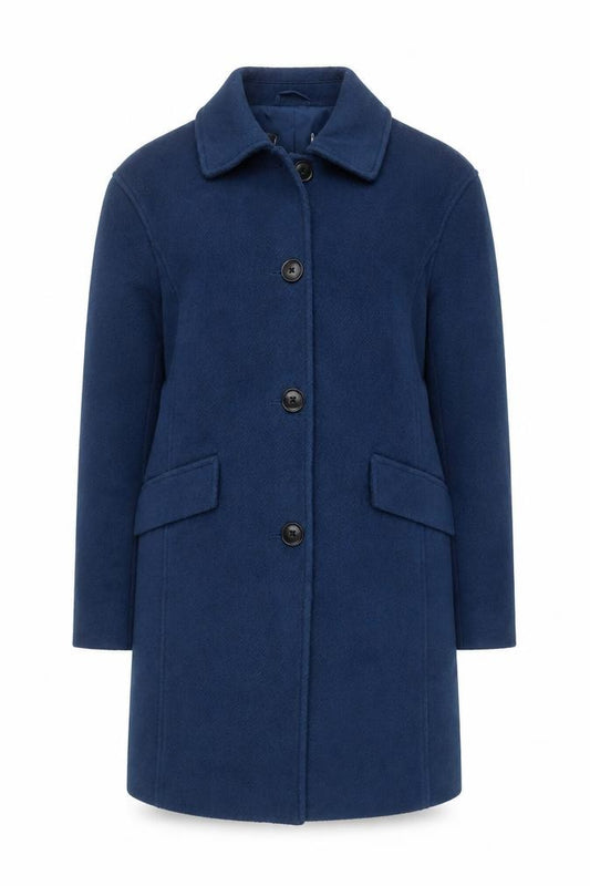 Marks & Spencer Women Blue Wool Blend Mid-Length Overcoat Size 8