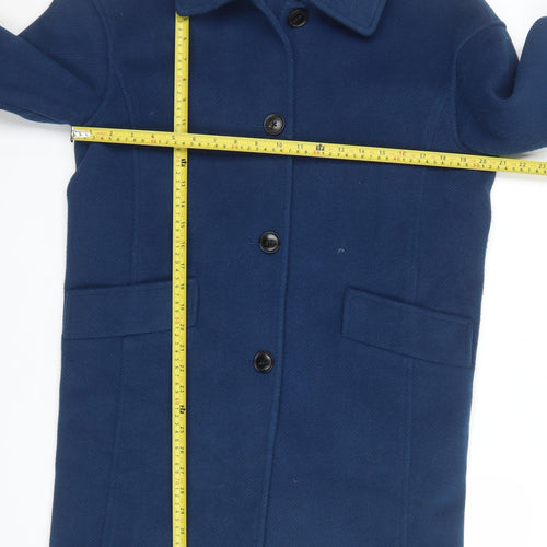 Marks and Spencer Women Blue Wool Blend Mid-Length Overcoat Size 8