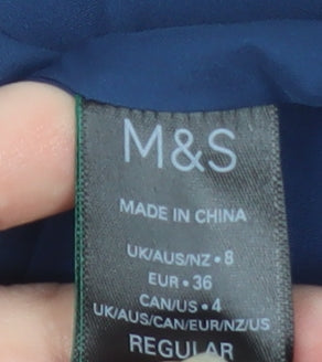 Marks and Spencer Women Blue Wool Blend Mid-Length Overcoat Size 8