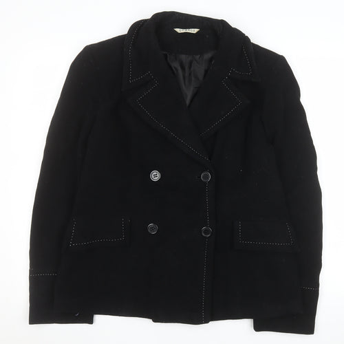 George Women’s Black Wool Blend Pea Coat UK 14 Button Mid-Length Jacket