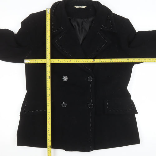 George Women’s Black Wool Blend Pea Coat UK 14 Button Mid-Length Jacket