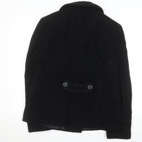 George Women’s Black Wool Blend Pea Coat UK 14 Button Mid-Length Jacket