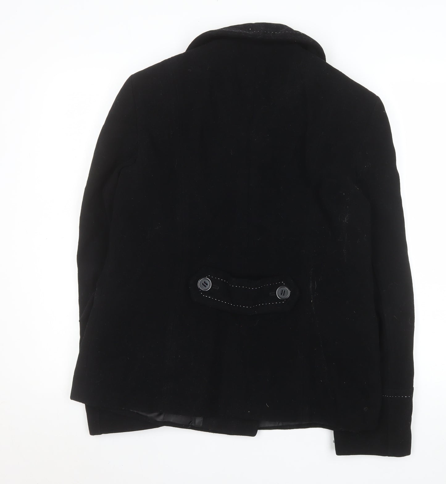 George Women’s Black Wool Blend Pea Coat UK 14 Button Mid-Length Jacket