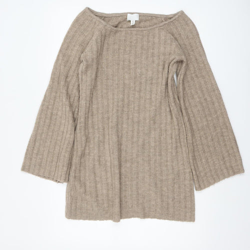 H&M Women’s Beige Ribbed Knit Pullover Jumper Size S 3/4 Sleeve