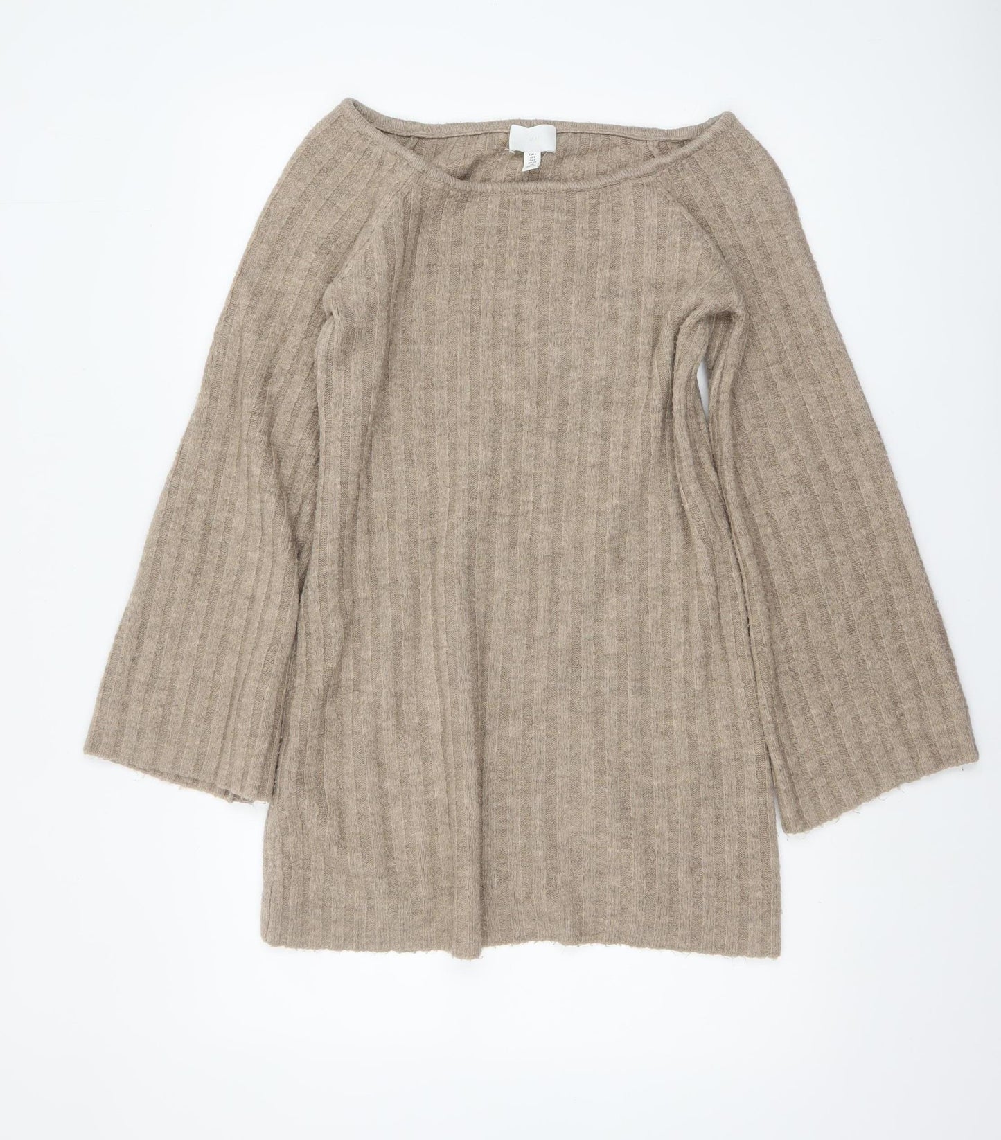 H&M Women’s Beige Ribbed Knit Pullover Jumper Size S 3/4 Sleeve