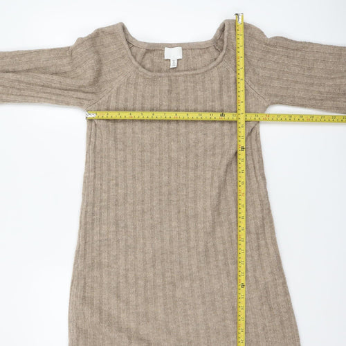 H&M Women’s Beige Ribbed Knit Pullover Jumper Size S 3/4 Sleeve