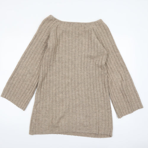 H&M Women’s Beige Ribbed Knit Pullover Jumper Size S 3/4 Sleeve