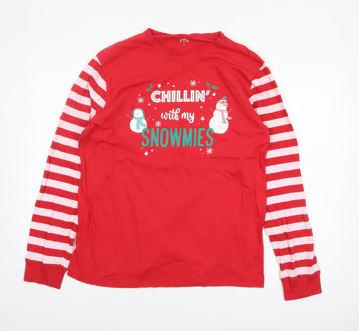 Festive Fun Men's Red Christmas Pyjama Top L Long Sleeve Cotton
