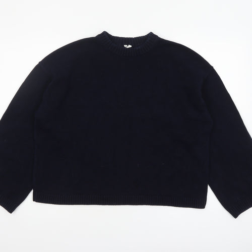 Arket Women's Black Cotton Crew Neck Raglan Long Sleeve Jumper Size 12