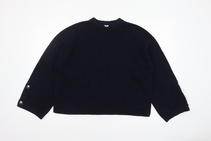 Arket Women's Black Cotton Crew Neck Raglan Long Sleeve Jumper Size 12