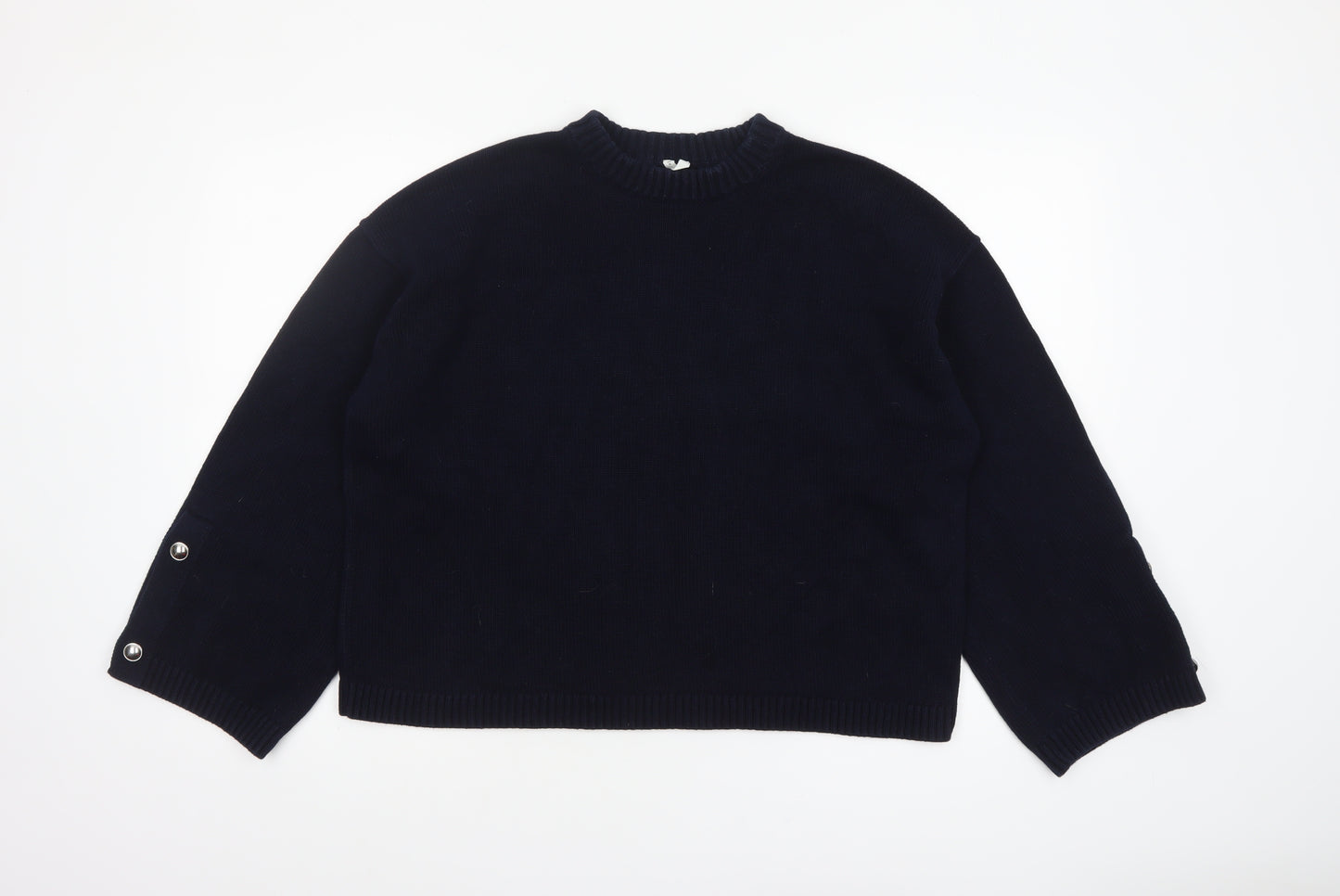 Arket Women's Black Cotton Crew Neck Raglan Long Sleeve Jumper Size 12