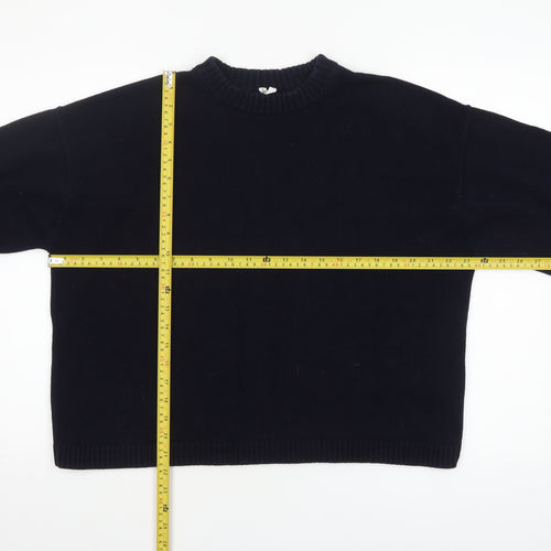 Arket Women's Black Cotton Crew Neck Raglan Long Sleeve Jumper Size 12