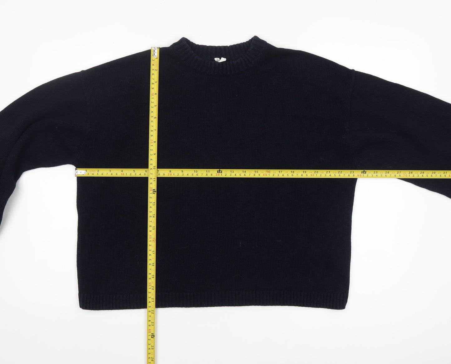 Arket Women's Black Cotton Crew Neck Raglan Long Sleeve Jumper Size 12