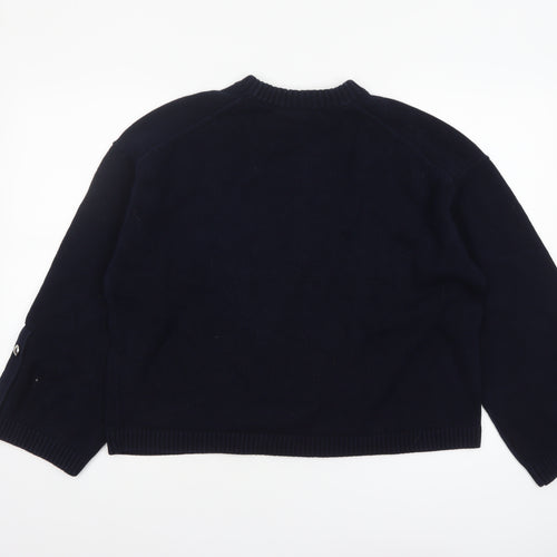 Arket Women's Black Cotton Crew Neck Raglan Long Sleeve Jumper Size 12