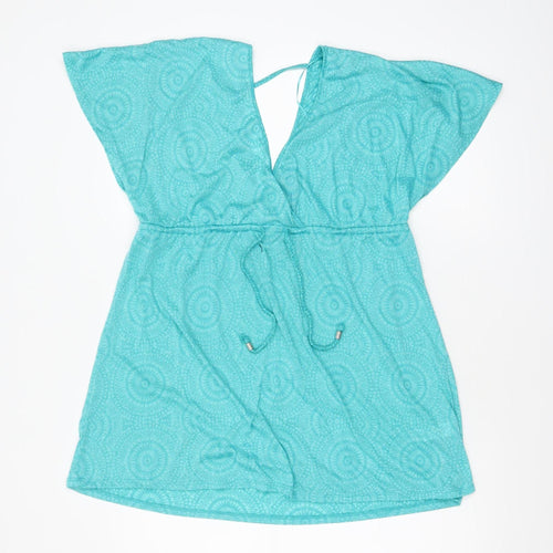 Primark Women's Blue Summer Tunic Blouse M V-Neck Tie Waist