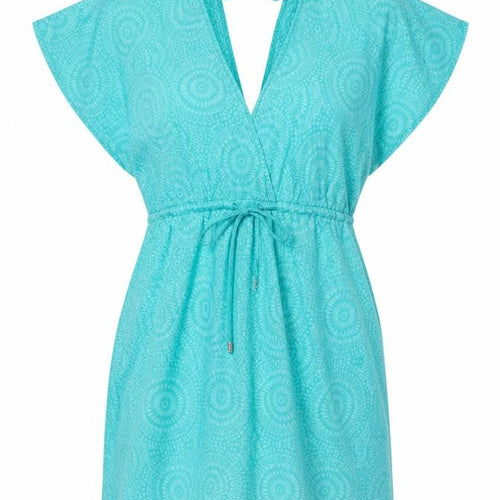 Primark Women's Blue Summer Tunic Blouse M V-Neck Tie Waist