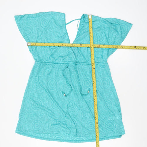 Primark Women's Blue Summer Tunic Blouse M V-Neck Tie Waist