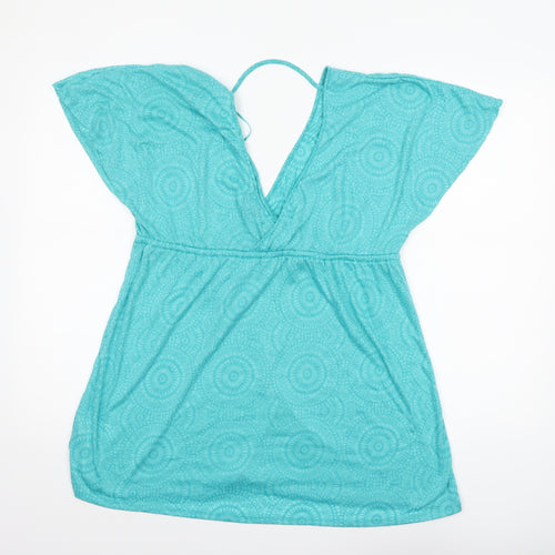 Primark Women's Blue Summer Tunic Blouse M V-Neck Tie Waist