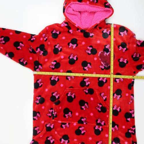 Disney Girls Red Minnie Mouse Fleece Hooded Robe L Lightweight Winter