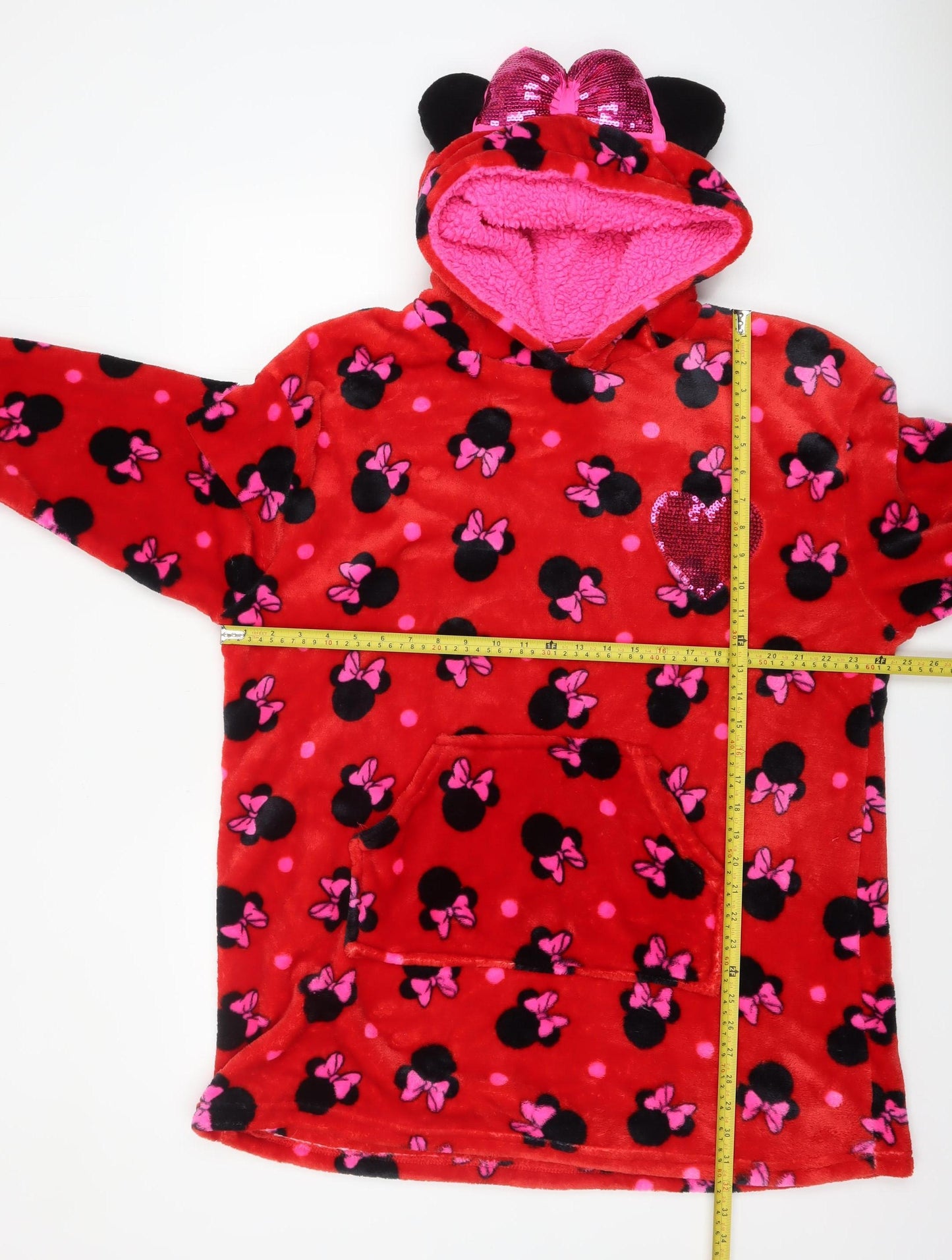 Disney Girls Red Minnie Mouse Fleece Hooded Robe L Lightweight Winter