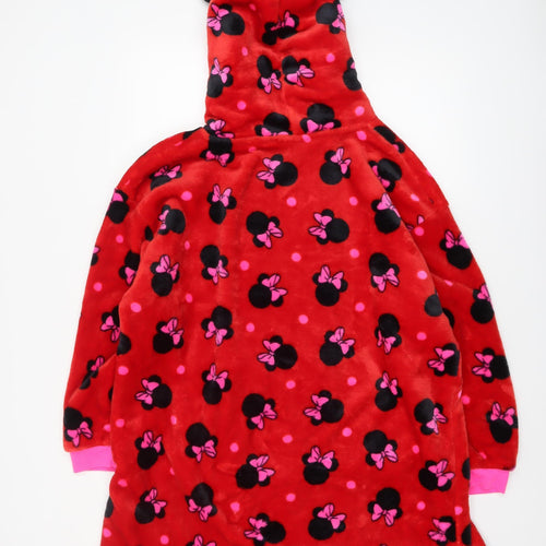 Disney Girls Red Minnie Mouse Fleece Hooded Robe L Lightweight Winter