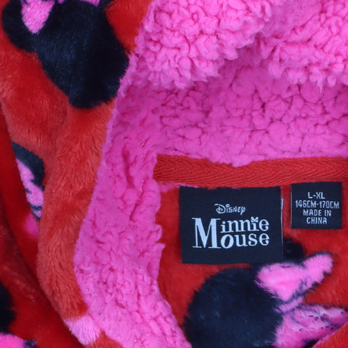Disney Girls Red Minnie Mouse Fleece Hooded Robe L Lightweight Winter