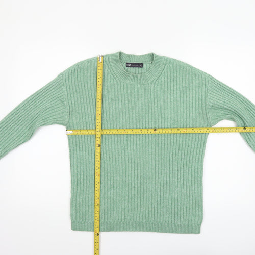 Marks and Spencer Women's Green Wool Blend Ribbed Crew Neck Jumper Size S