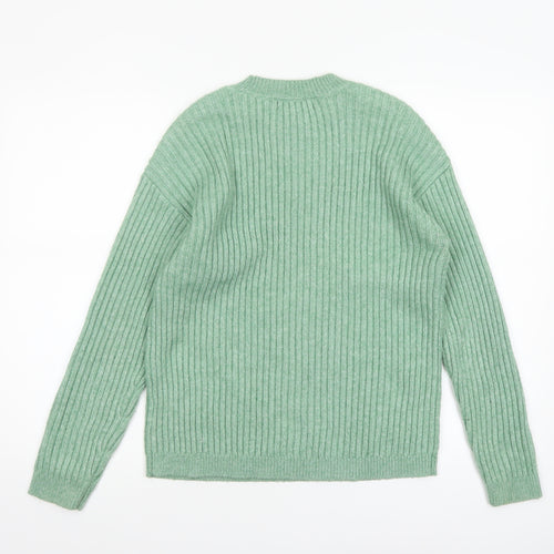 Marks and Spencer Women's Green Wool Blend Ribbed Crew Neck Jumper Size S