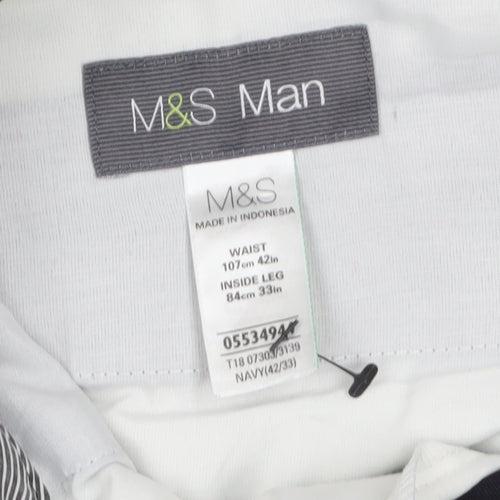 Marks and Spencer Men’s Navy Blue 42W 33L Regular Fit Dress Trousers